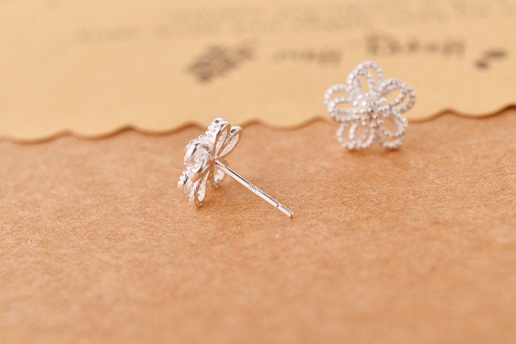 Layered Silver Flower Stud Earring