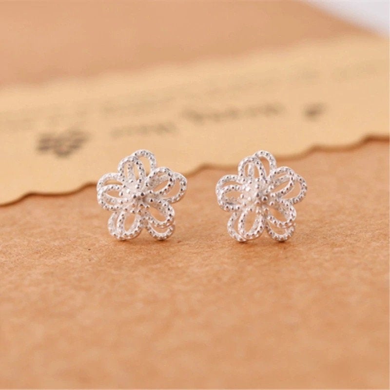 Layered Silver Flower Stud Earring