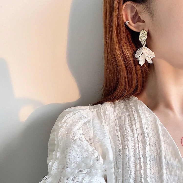 White Petal Flower Dangle Earring