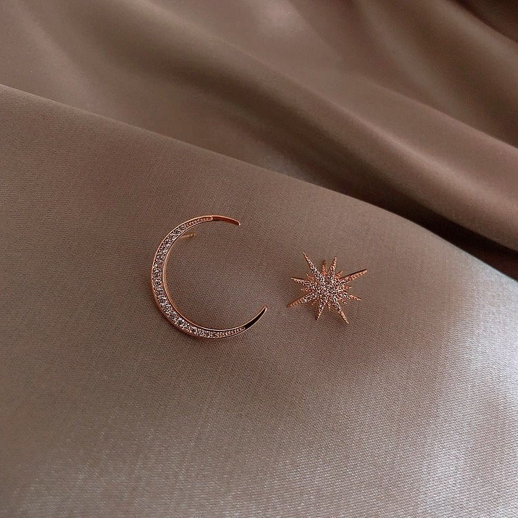 Crescent Moon Star Stud Earring
