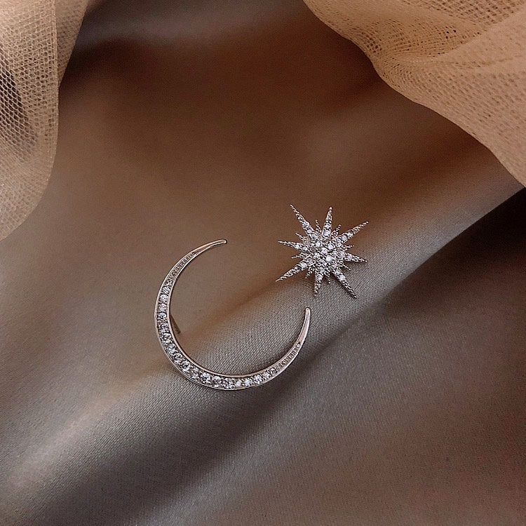 Crescent Moon Star Stud Earring