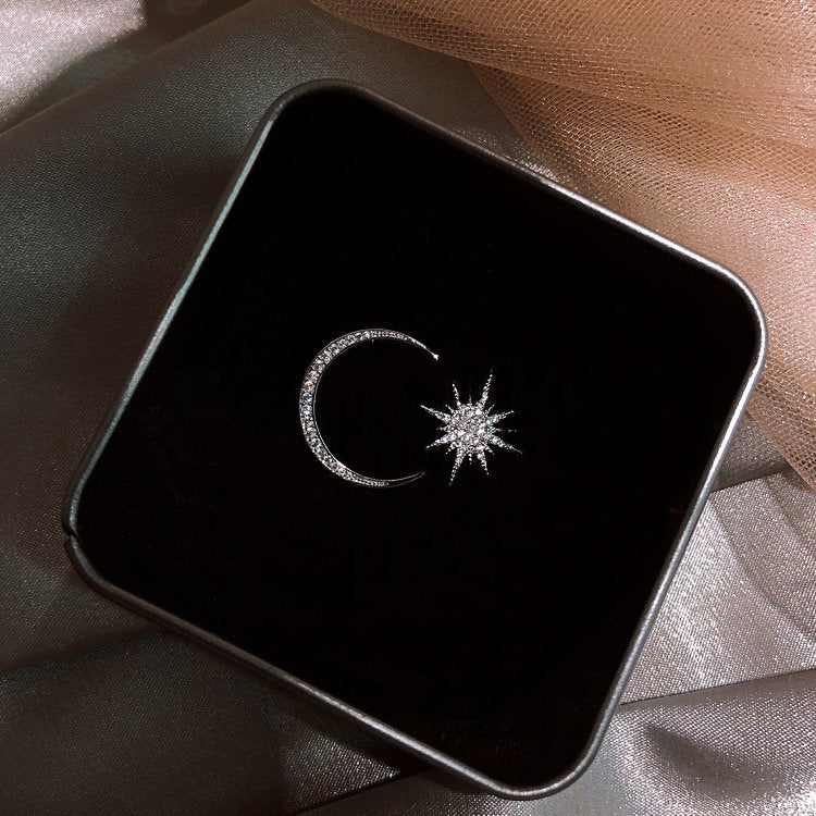 Crescent Moon Star Stud Earring