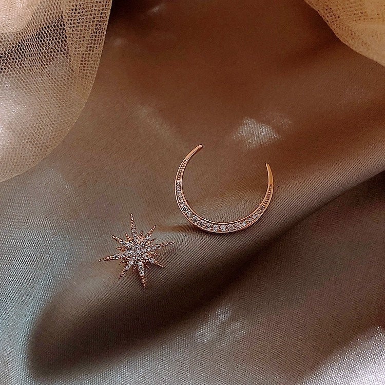 Crescent Moon Star Stud Earring