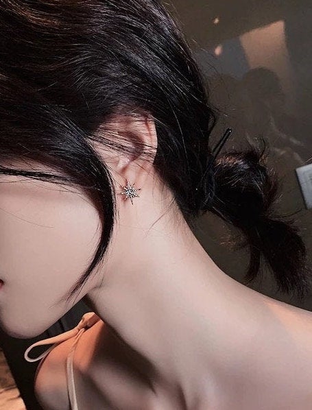 Crescent Moon Star Stud Earring