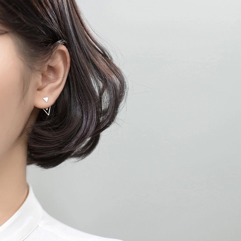 Silver Triangle Ear Jacket Earring