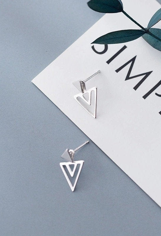 Silver Triangle Ear Jacket Earring