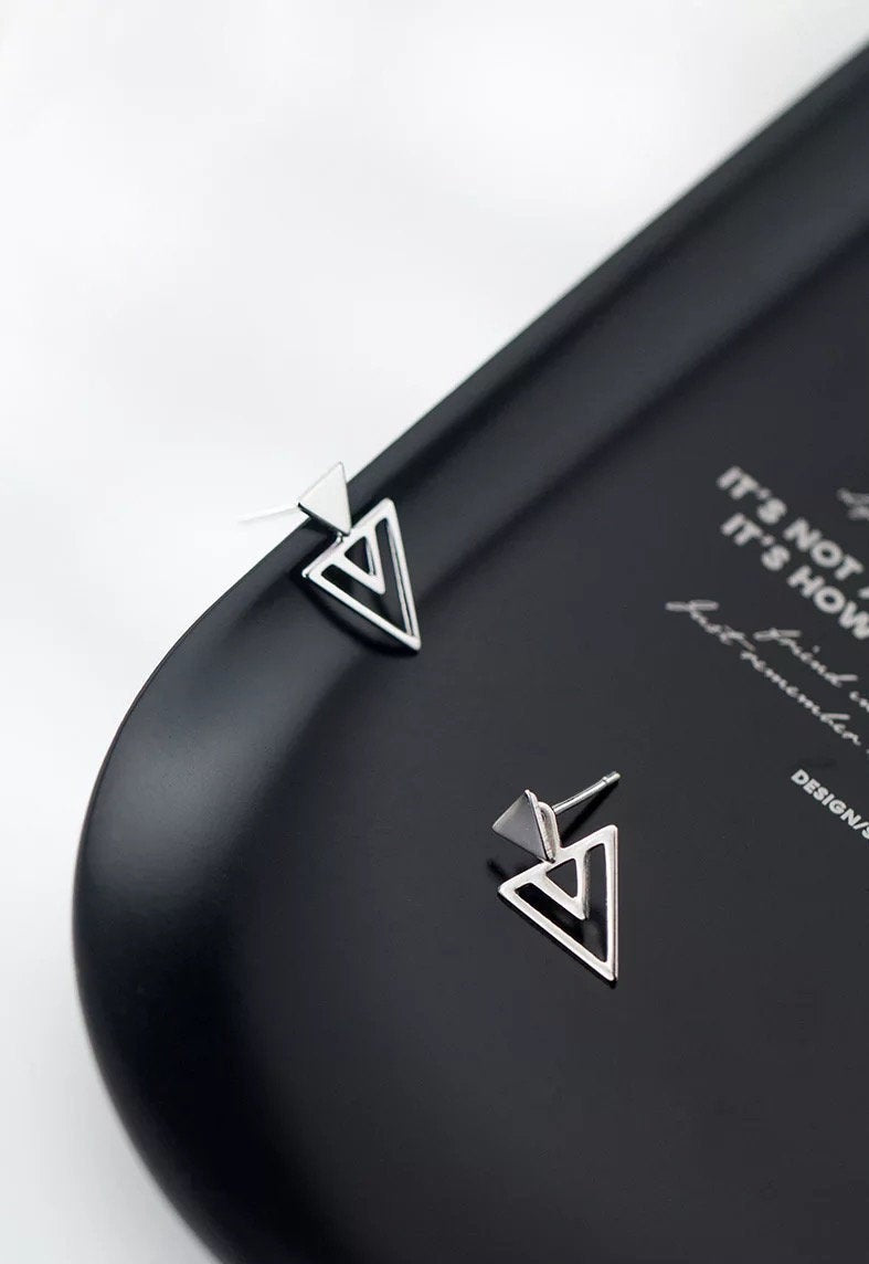 Silver Triangle Ear Jacket Earring