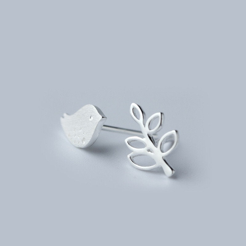 Bird Leaf Mismatched Earring