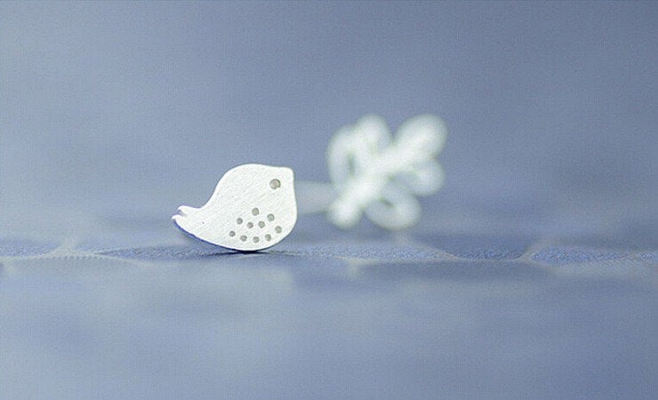 Bird Leaf Mismatched Earring