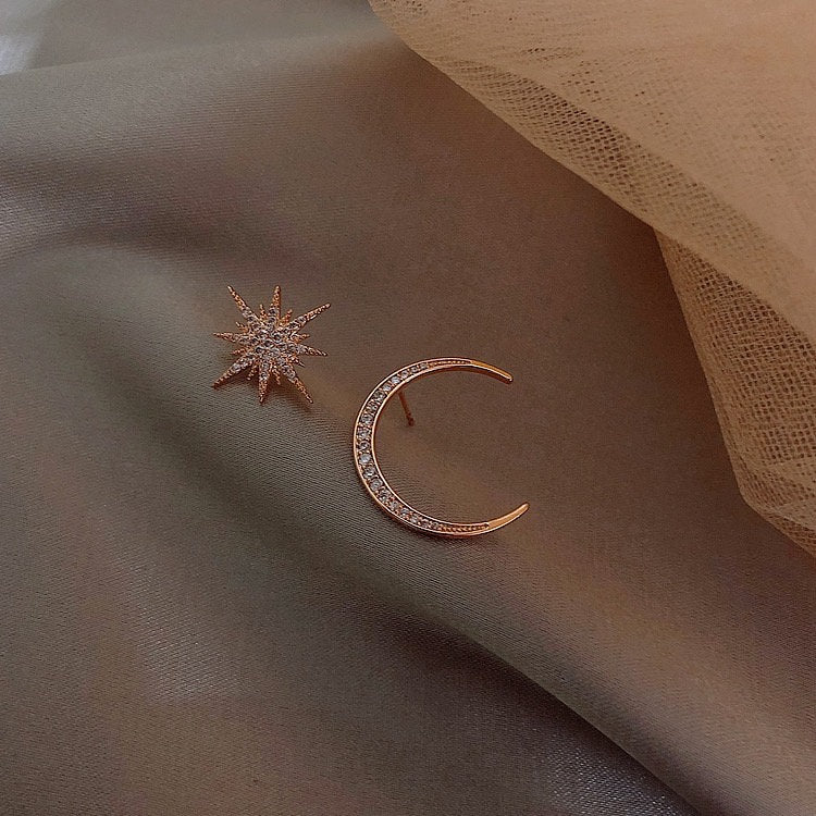 Crescent Moon Star Stud Earring