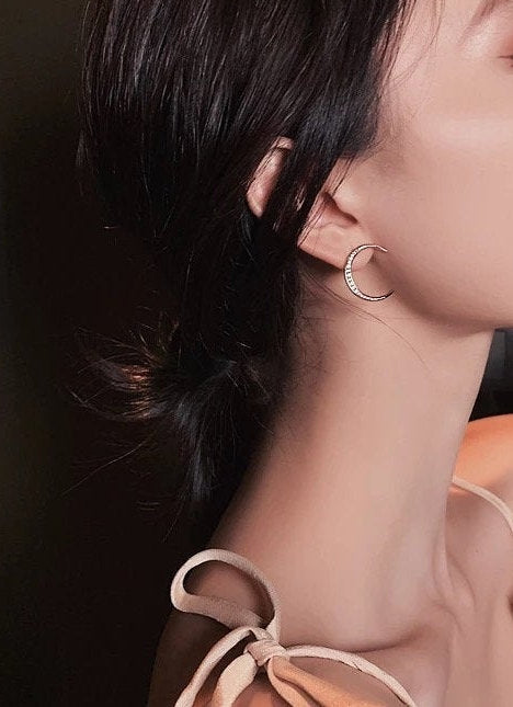 Crescent Moon Star Stud Earring