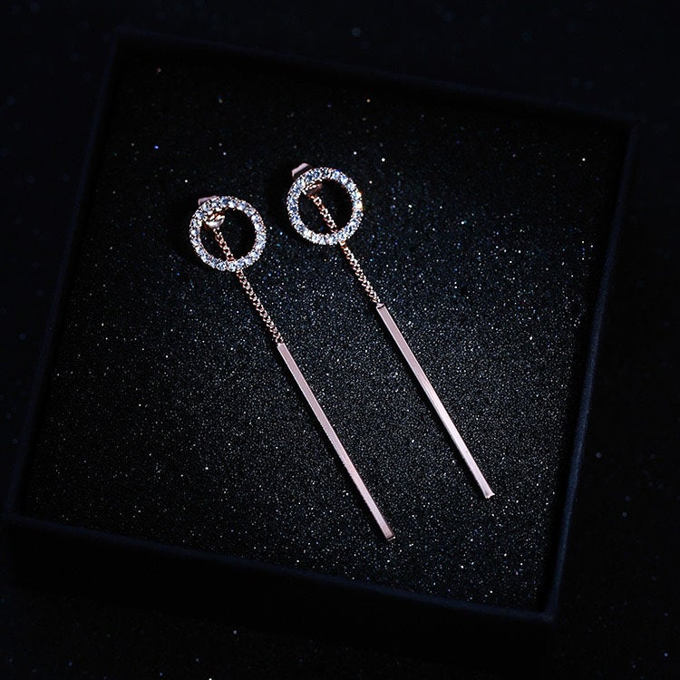 Crystal Circle Sleek Bar Ear Jacket Earring