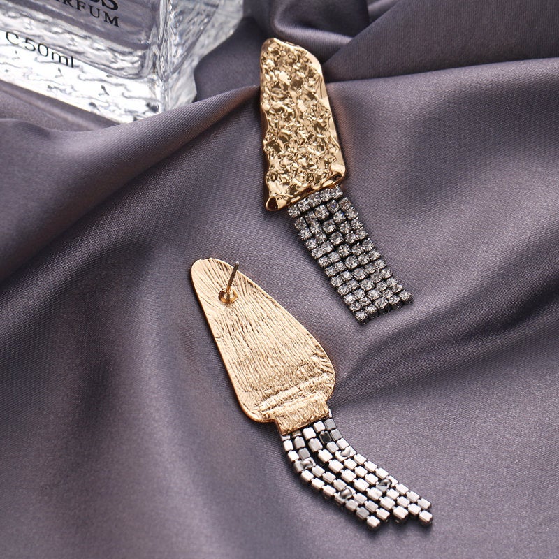Abstract Gold Crystal Tassel Earring