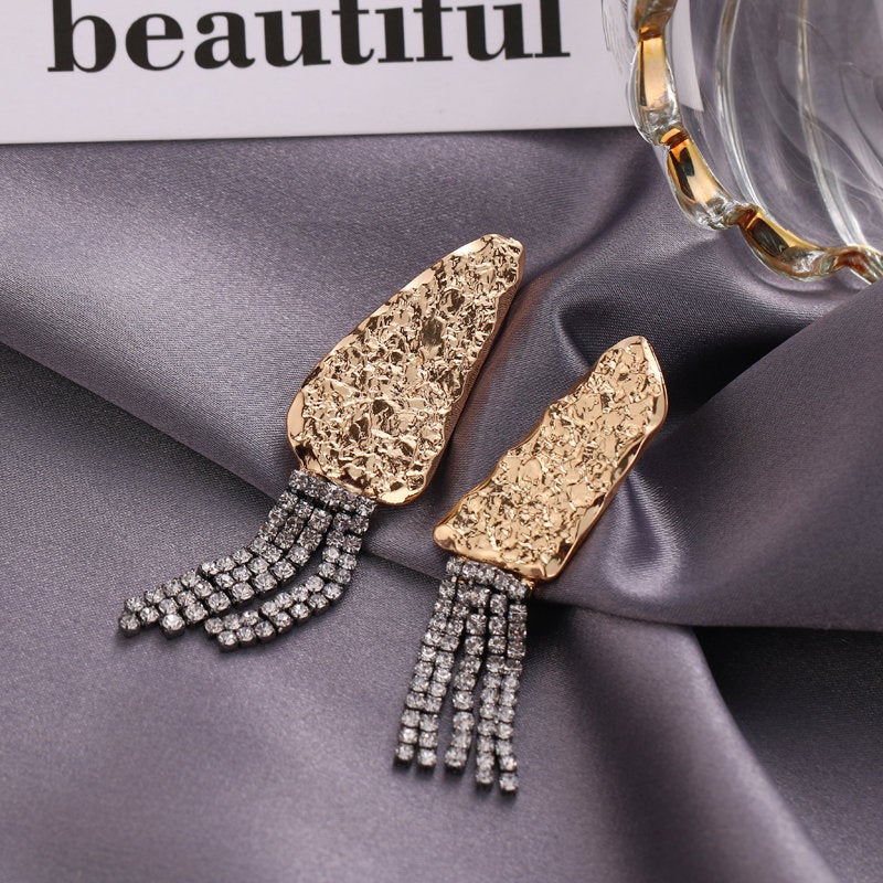 Abstract Gold Crystal Tassel Earring