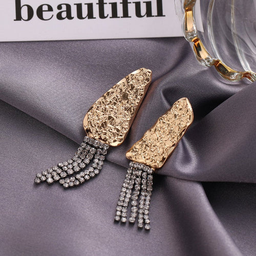 Abstract Gold Crystal Tassel Earring