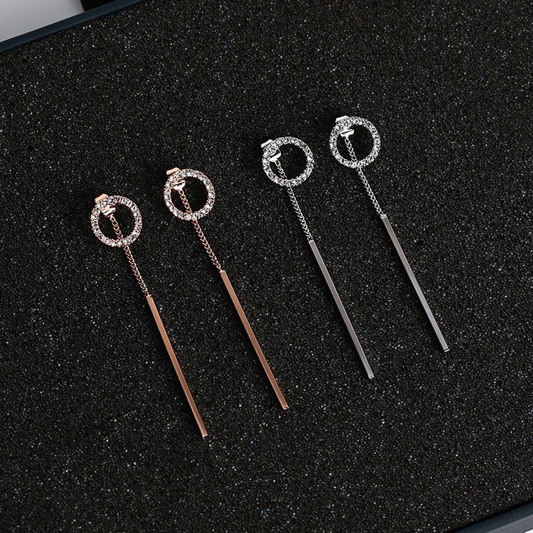 Crystal Circle Sleek Bar Ear Jacket Earring