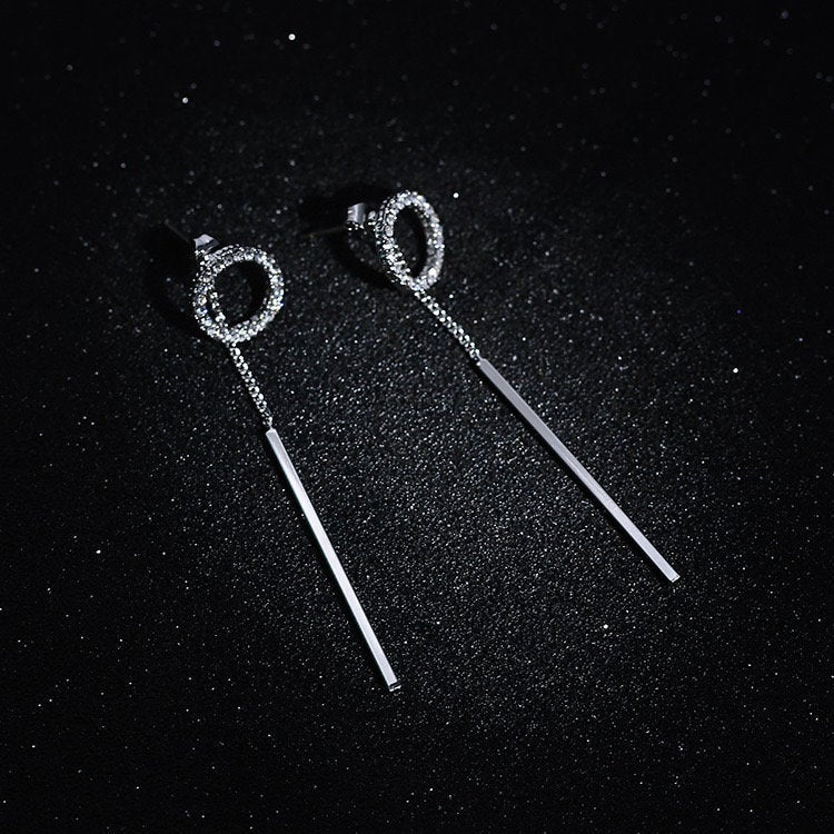 Crystal Circle Sleek Bar Ear Jacket Earring