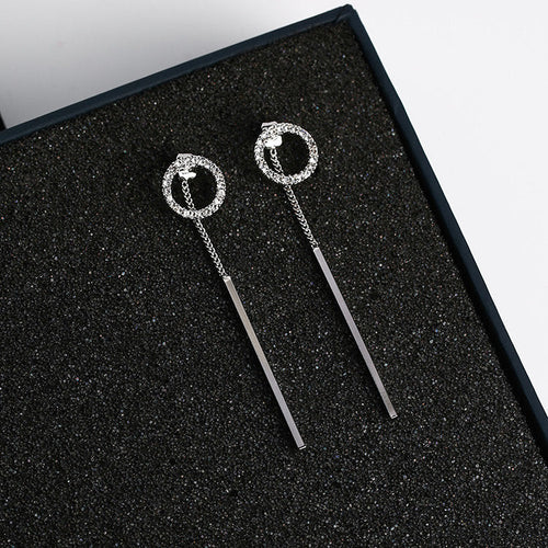 Crystal Circle Sleek Bar Ear Jacket Earring