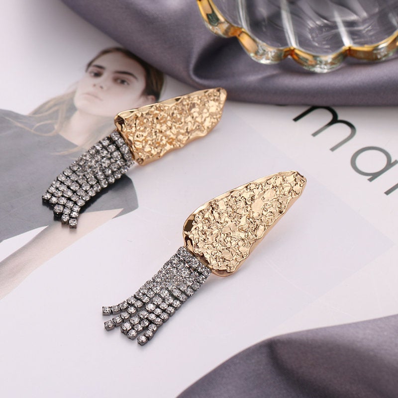 Abstract Gold Crystal Tassel Earring