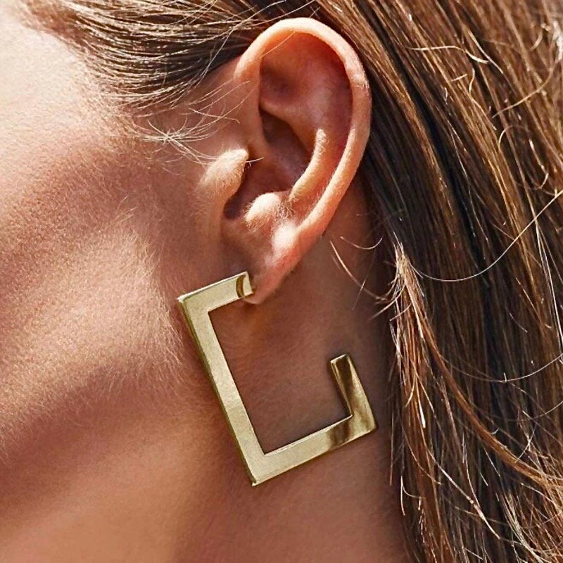Modern Rectangle Hoop Earring