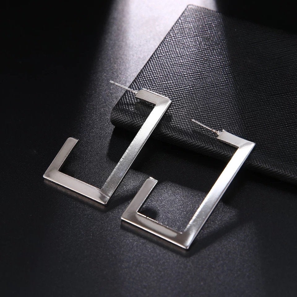 Modern Rectangle Hoop Earring