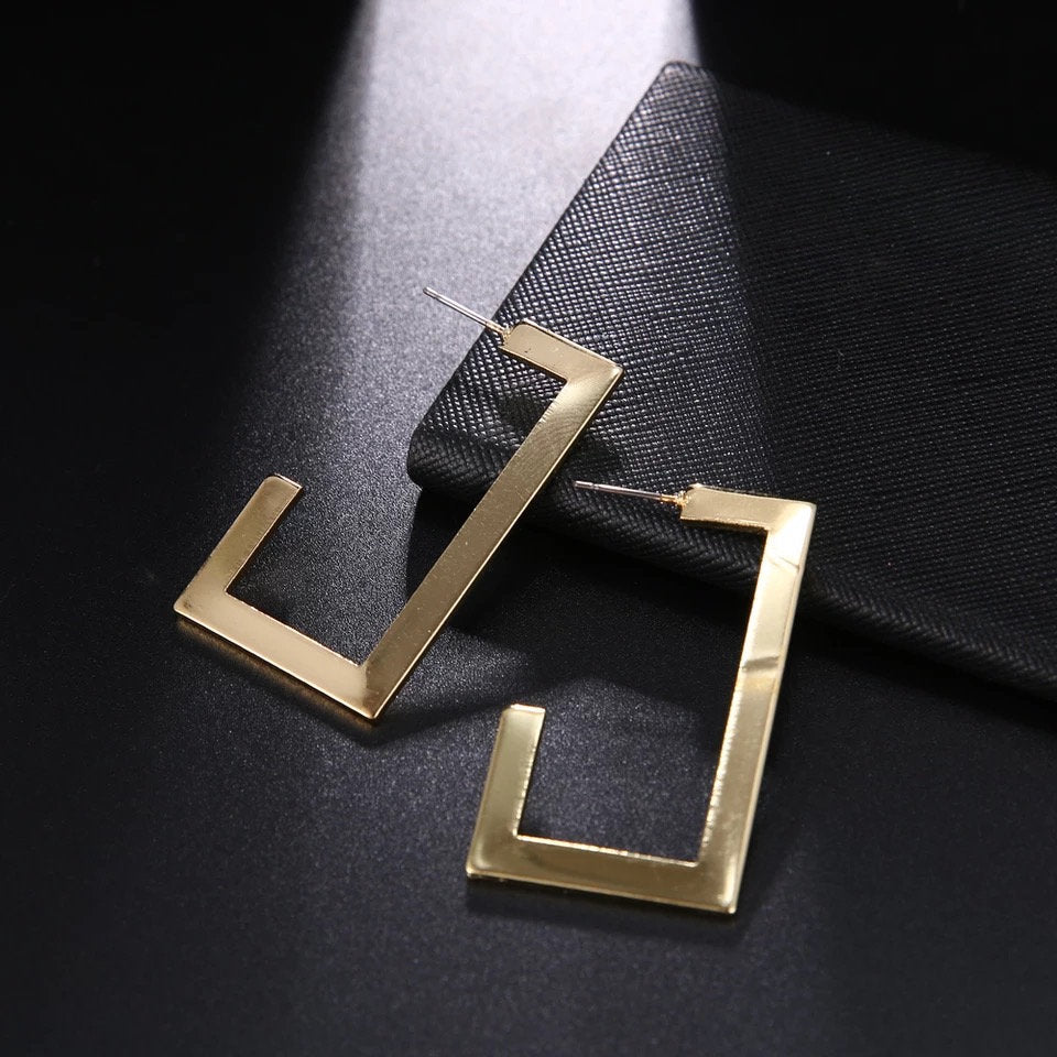 Modern Rectangle Hoop Earring