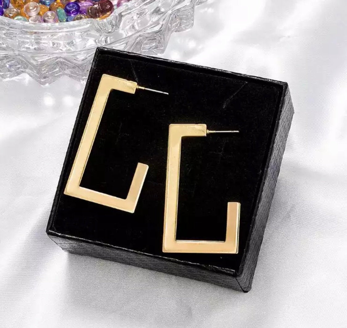 Modern Rectangle Hoop Earring