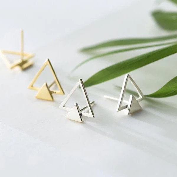 Tiny Double Triangle Minimalist Earring