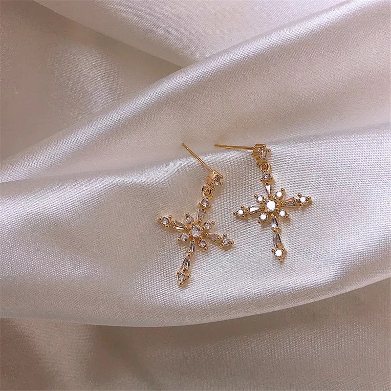 Crystal Cross Pendant Earring