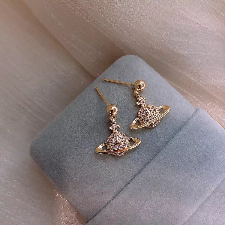 Saturn Planet Crystal Earring