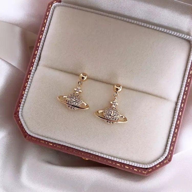 Saturn Planet Crystal Earring