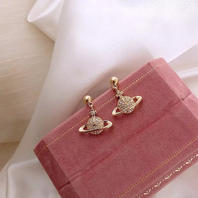 Saturn Planet Crystal Earring