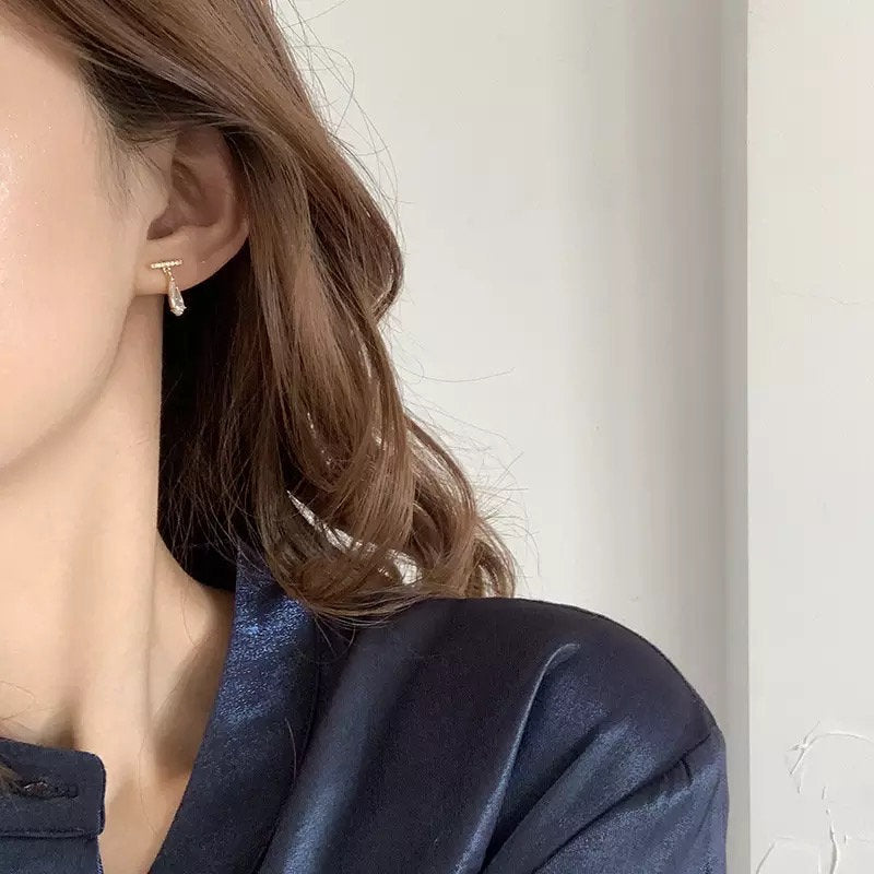 Tiny Crystal Bar Teardrop Earring