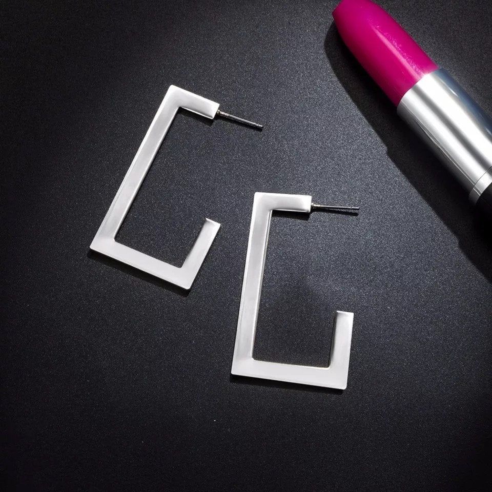 Modern Rectangle Hoop Earring