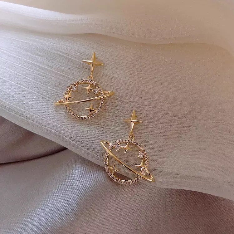 Orbiting Crystal Planet Dangle Earring