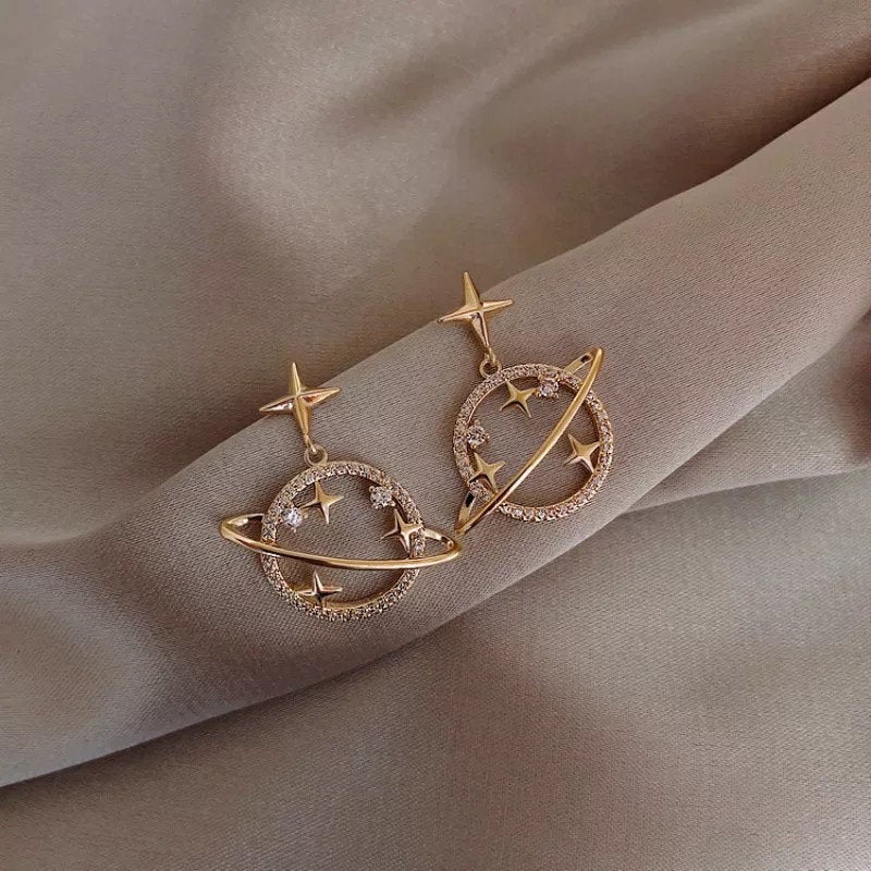Orbiting Crystal Planet Dangle Earring