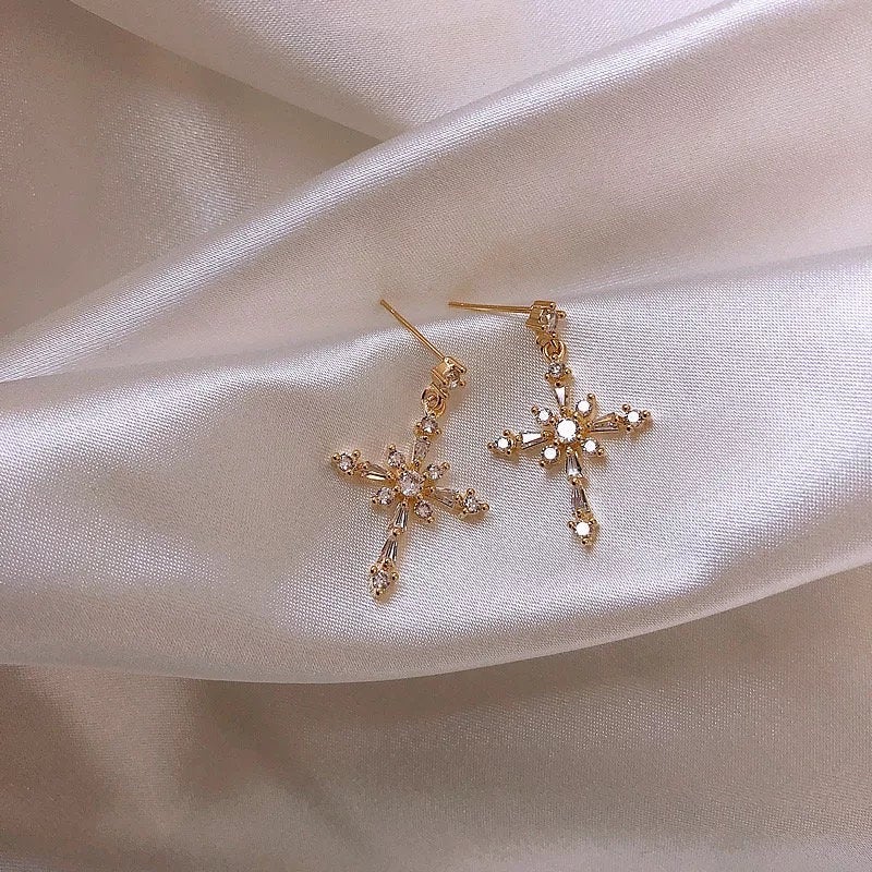 Crystal Cross Pendant Earring