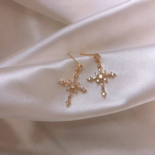 Crystal Cross Pendant Earring