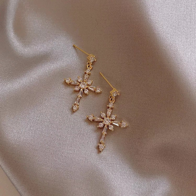 Crystal Cross Pendant Earring