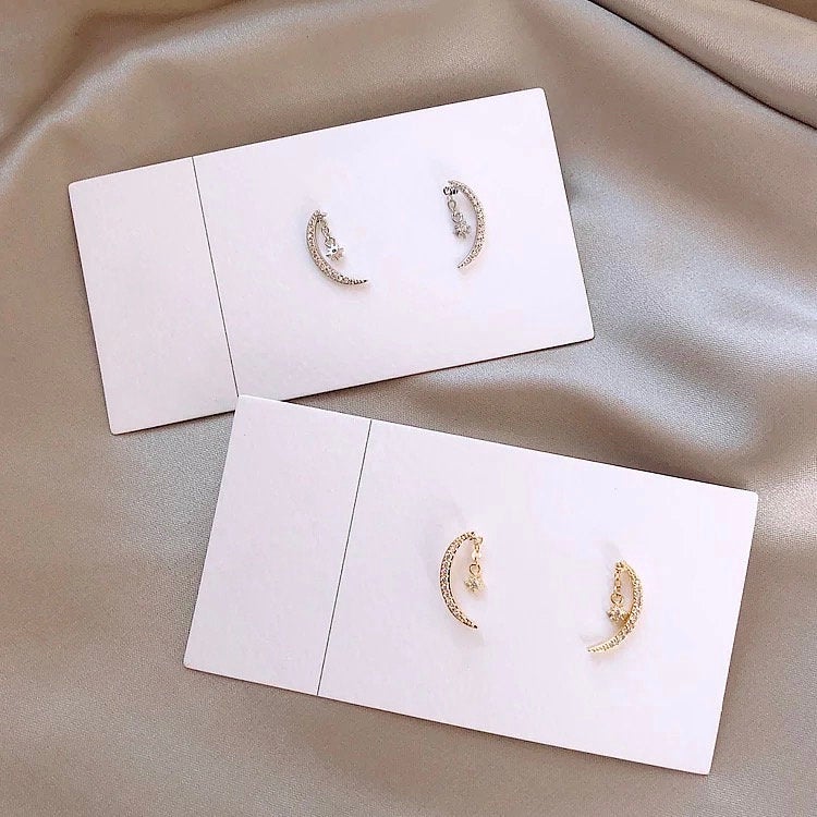 Crescent Moon Star Crystal Earring