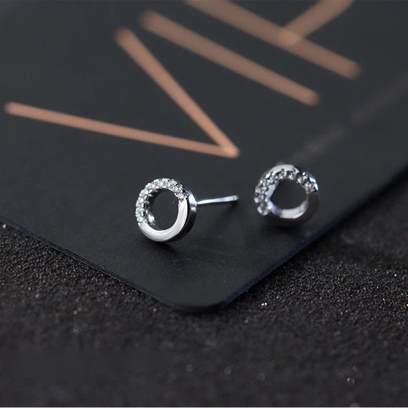 Dainty Open Circle Crystal Paved Earring
