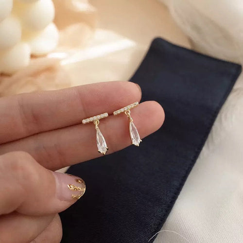 Tiny Crystal Bar Teardrop Earring
