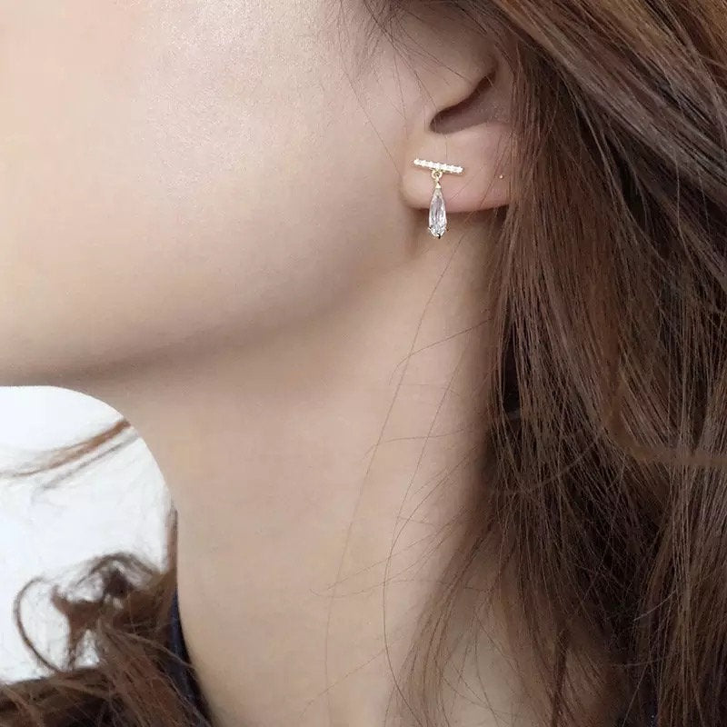 Tiny Crystal Bar Teardrop Earring