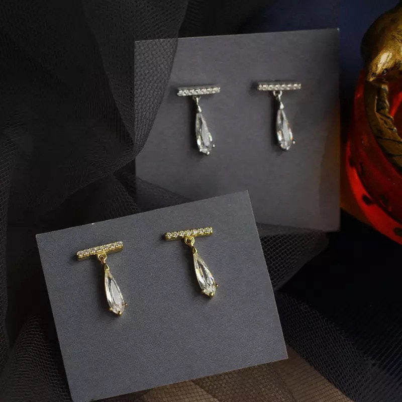 Tiny Crystal Bar Teardrop Earring