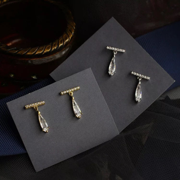 Tiny Crystal Bar Teardrop Earring