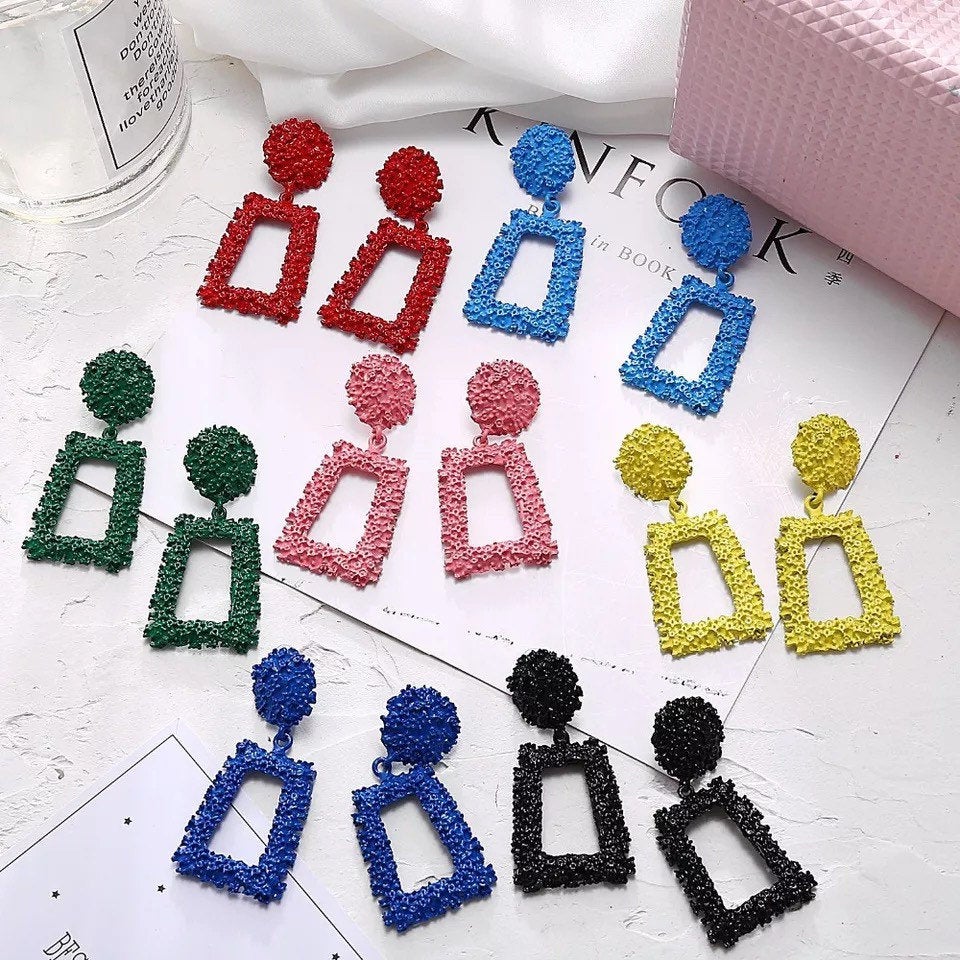 Rectangle Textured Statement Earring