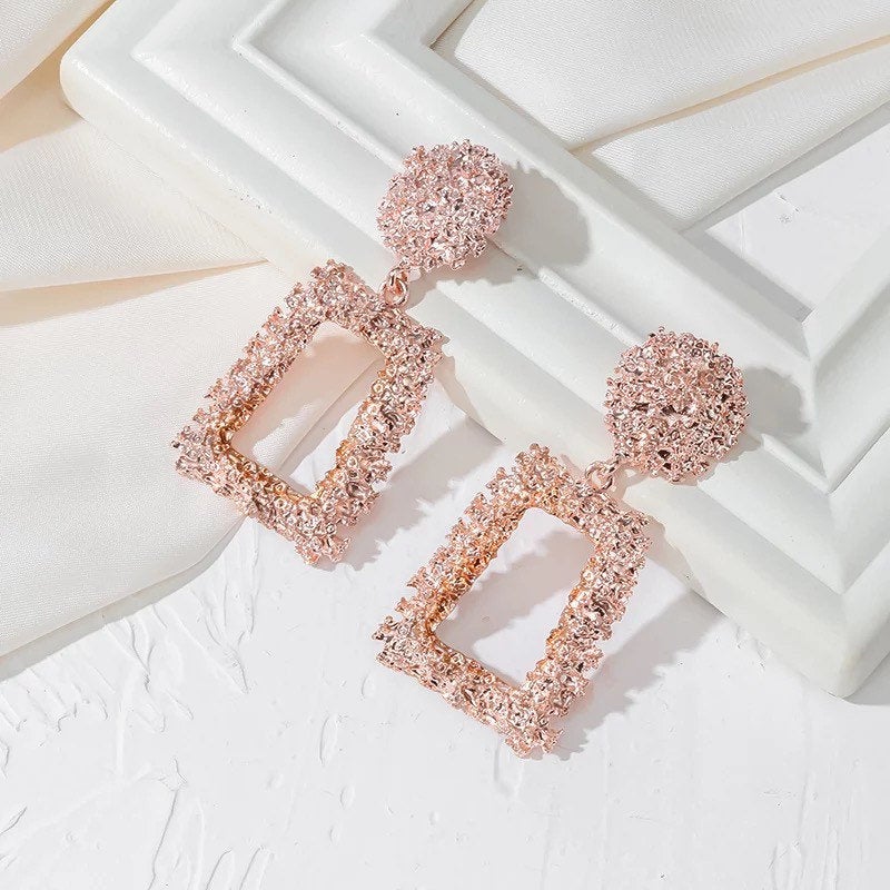 Rectangle Textured Statement Earring