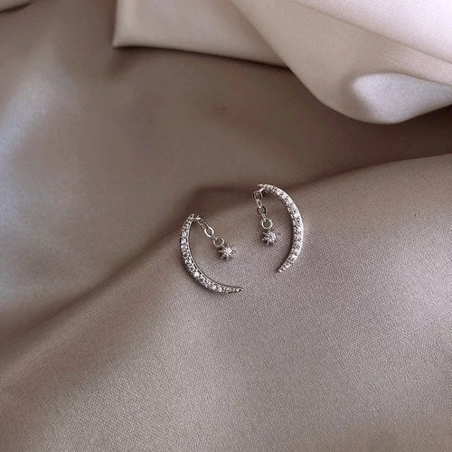 Crescent Moon Star Crystal Earring