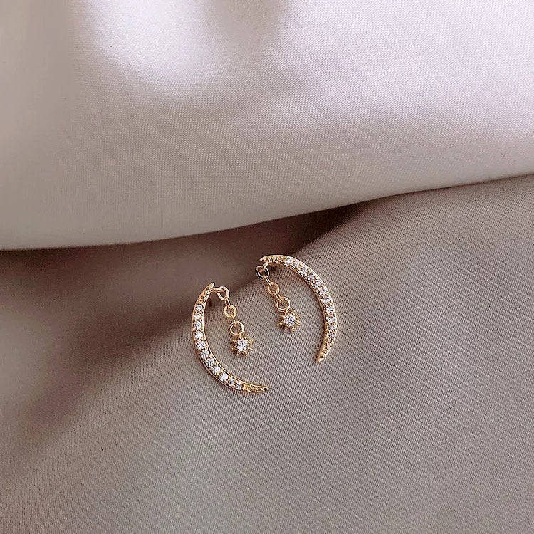 Crescent Moon Star Crystal Earring