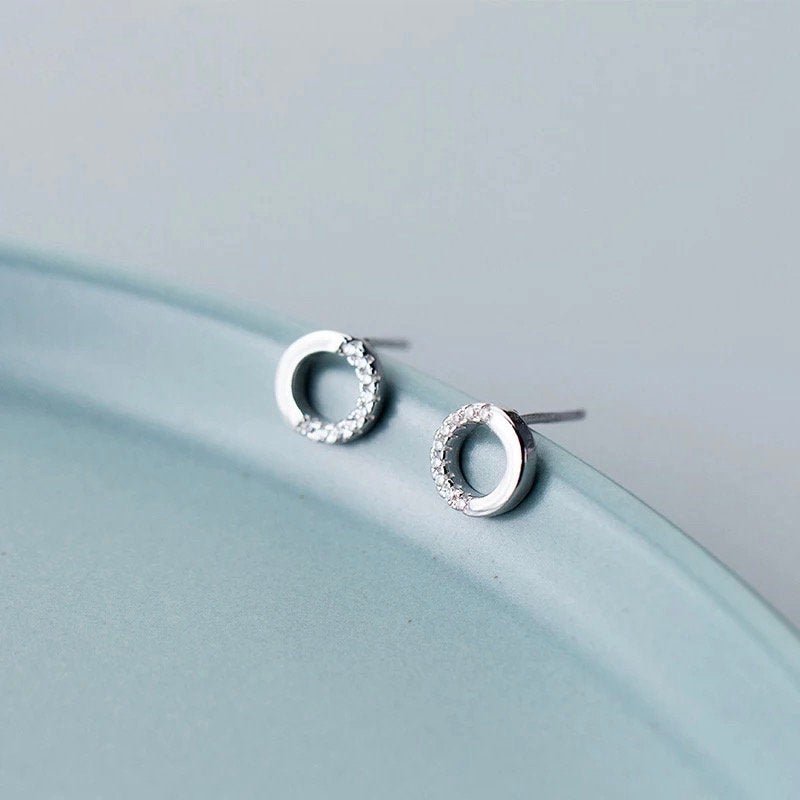 Dainty Open Circle Crystal Paved Earring